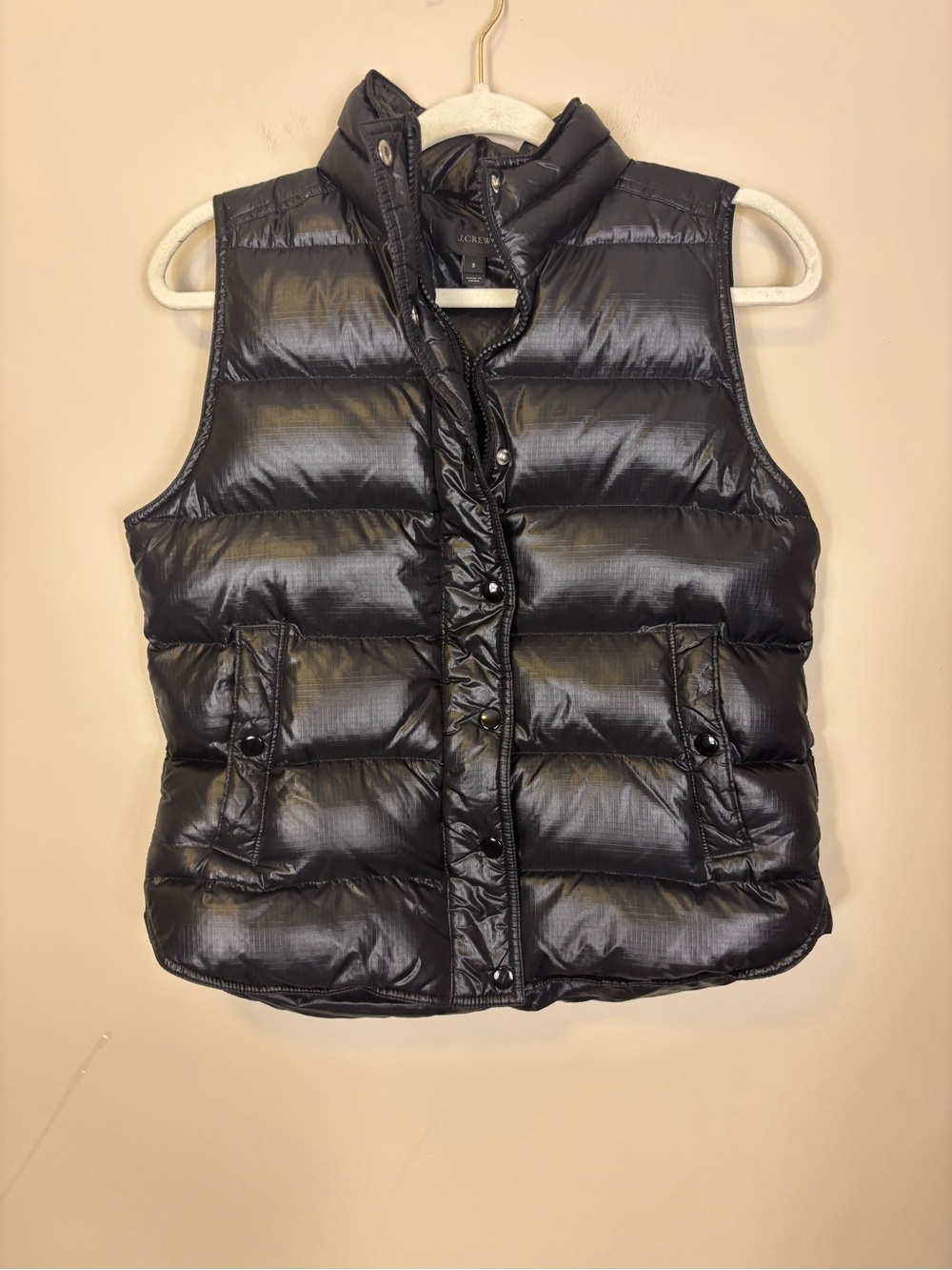 J. Crew Shiny Black Quilted Puffer Vest Women’s Size Small